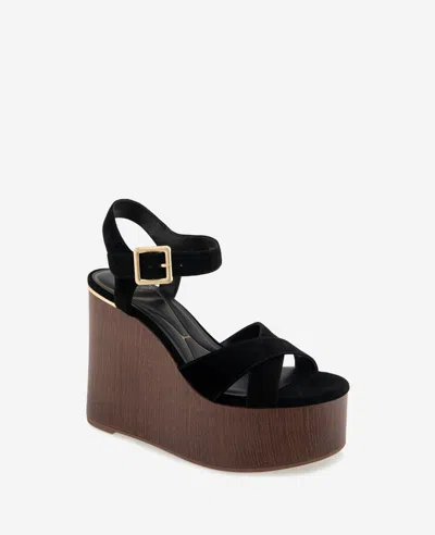 Kenneth Cole Taelyn Ankle Strap Platform Wedge Sandal In Black Suede