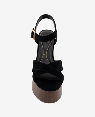 Kenneth Cole Taelyn Ankle Strap Platform Wedge Sandal In Black Suede