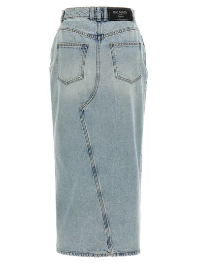 Balmain Midi Denim Skirt With Slit