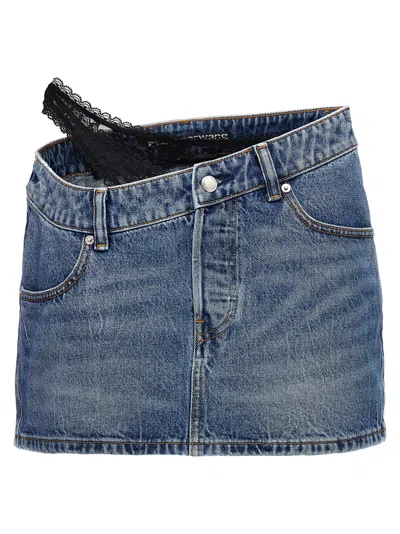 Alexander Wang Dip Side Lace Undie Mini Skirt In Multi