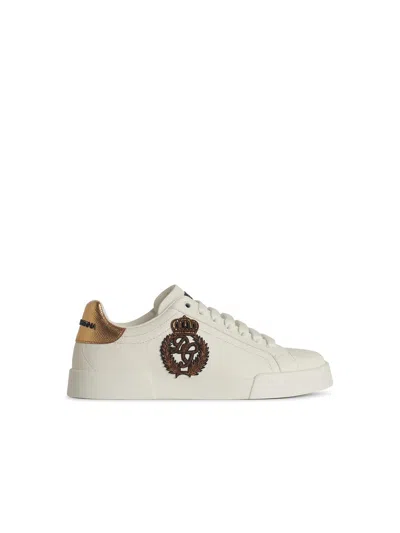 Dolce & Gabbana Iconic Leather Sneakers With Embroidered Crest And Luxurious Detailing