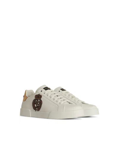 Dolce & Gabbana Iconic Leather Sneakers With Embroidered Crest And Luxurious Detailing