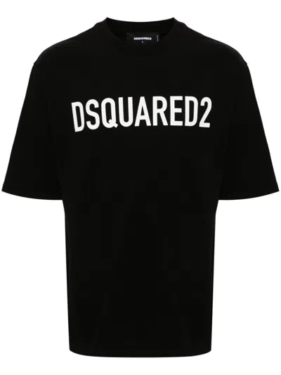 Dsquared2 Mens Black Brand-print Crewneck Regular-fit Cotton-jersey T-shirt