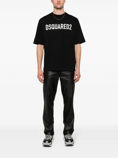 Dsquared2 Mens Black Brand-print Crewneck Regular-fit Cotton-jersey T-shirt