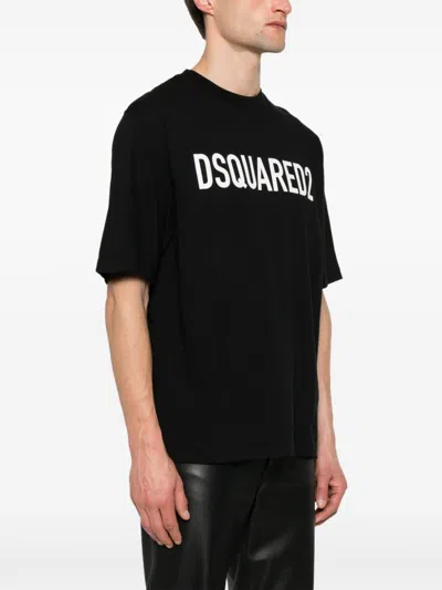 Dsquared2 Mens Black Brand-print Crewneck Regular-fit Cotton-jersey T-shirt