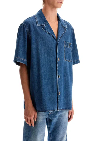 Valentino Shirt With Metallic V Detail In Blue
