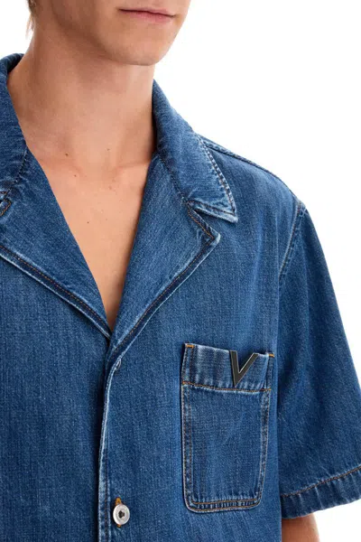 Valentino Shirt With Metallic V Detail In Blue