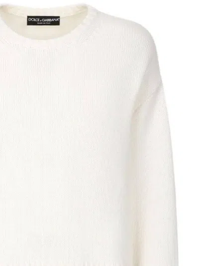 Dolce & Gabbana Cashmere Sweater With Dg Logo Embroidery In Bianco Naturale