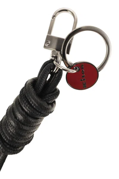 Kiton Men Leather Key Ring In Black