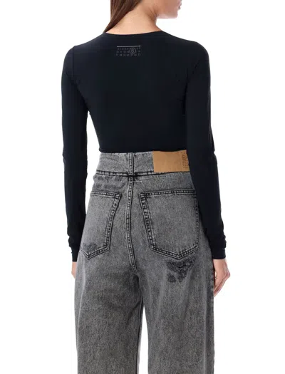 Mm6 Maison Margiela Mm6 By Maison Margiela Long-sleeved Fitted Bodysuit With Discreet Closure In Black