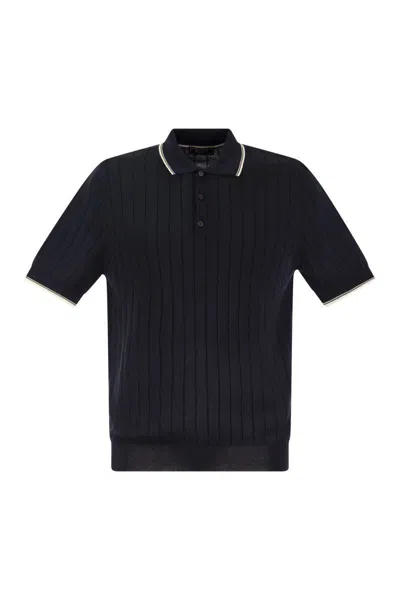 Peserico Men's Polo Shirt In Blue/beige