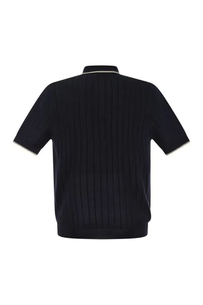 Peserico Men's Polo Shirt In Blue/beige
