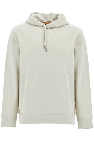 Shop Hugo Boss Printed Hoodie With Hood In Beige