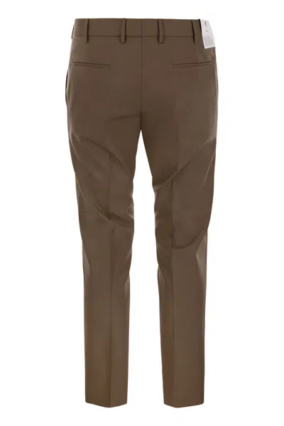 Pt Torino B-stretch Wool Pants With Front Button Closure In Brown