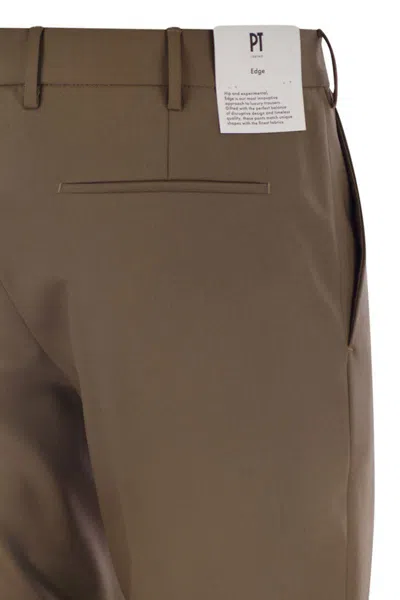 Pt Torino B-stretch Wool Pants With Front Button Closure In Brown