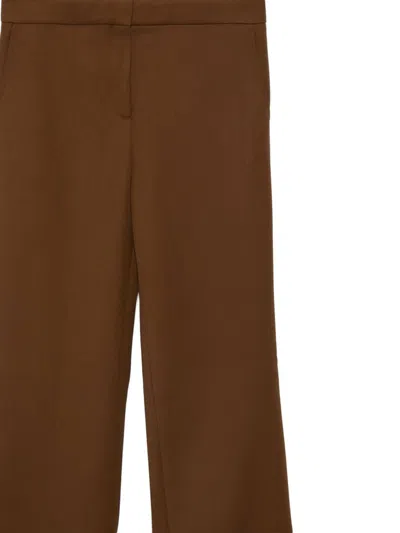 Tory Burch Wool Twill Trousers In Mocha Chips