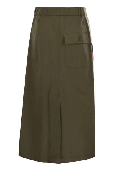 Weekend Max Mara Midi Skirt In Printed Twill And Multicolor Gabardine In Brown