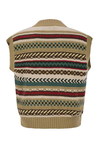 Weekend Max Mara Omens Biscuit Vicino Stripe Cotton-blend Knitted Vest In Beige