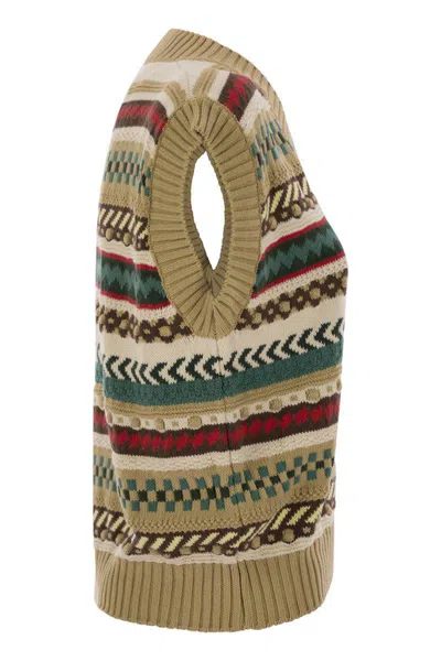 Weekend Max Mara Omens Biscuit Vicino Stripe Cotton-blend Knitted Vest In Beige