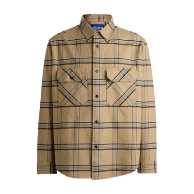 Hugo Boss Oversize-fit Shirt In Checked Cotton Twill In Beige