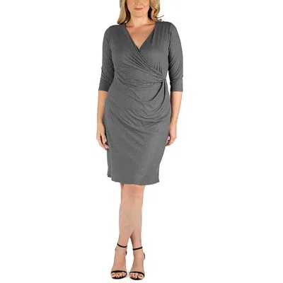 24seven Comfort Apparel Plus Size Wrap Dress In Grey