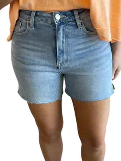 Risen High Rise Raw Cut Denim Shorts In Light Wash In Blue