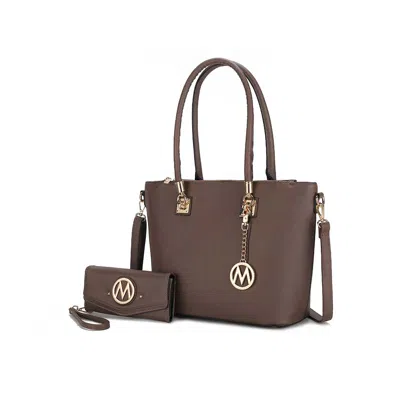 Shop Mkf Collection By Mia K Vanessa Women's Tote Bag With Wristlet Wallet, Solid Vegan Leather Handbag Purse Set By Mia K In Grey