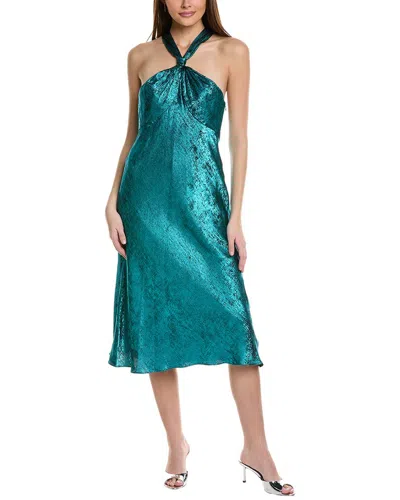 Liv Foster Sleeveless Satin Halter Midi Dress In Green