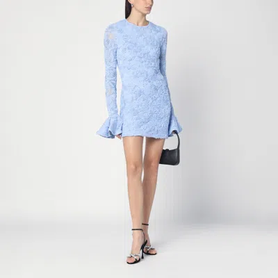 Shop Rotate Birger Christensen Blue Mini Dress With Flower Embroidery In Light Blue