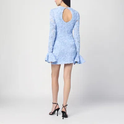 Shop Rotate Birger Christensen Blue Mini Dress With Flower Embroidery In Light Blue