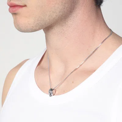 Alexander Mcqueen Silver Colored Chain Necklace With Skull In Polished Brass Man In Metal