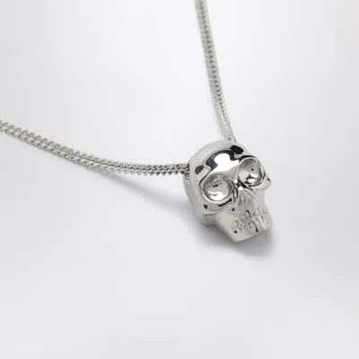 Alexander Mcqueen Silver Colored Chain Necklace With Skull In Polished Brass Man In Metal
