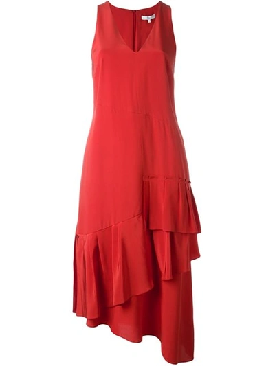 Tibi Ruffle Asymmetrical Dress In Red