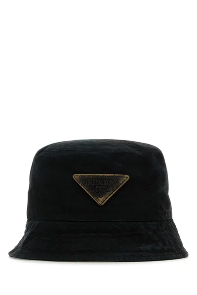 Prada Black Cotton Bucket Hat