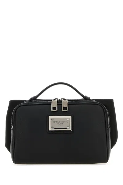 Dolce & Gabbana Men Black Leather And Nylon Belt Bag