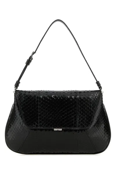 Amina Muaddi Leather Handbag With Curved Base And Reptile Motif Embossing