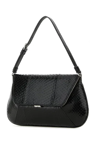 Amina Muaddi Leather Handbag With Curved Base And Reptile Motif Embossing