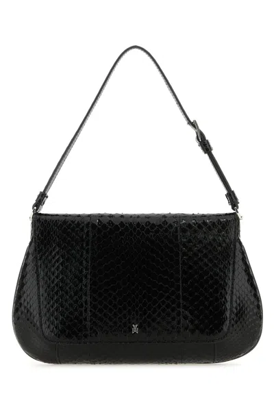 Amina Muaddi Leather Handbag With Curved Base And Reptile Motif Embossing
