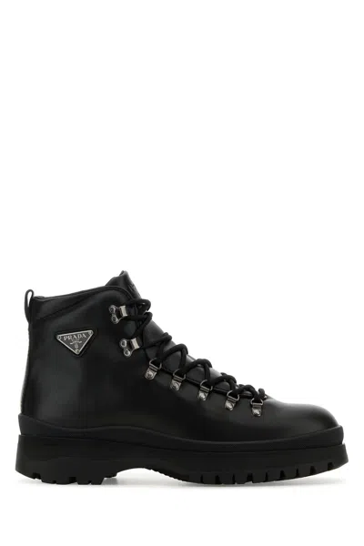 Prada Logo Leather Ankle Boots Boots And Ankle Boots Black In Black