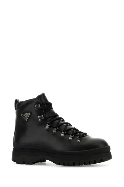 Prada Logo Leather Ankle Boots Boots And Ankle Boots Black In Black