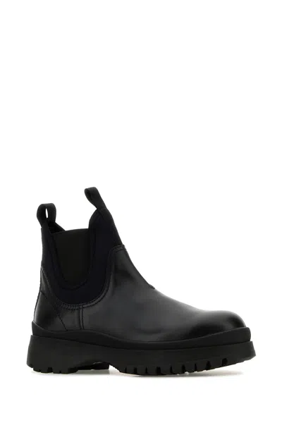 Prada Chunky Sole Leather Ankle Boots