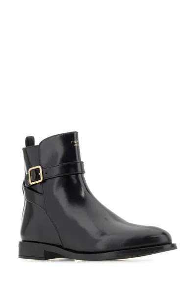 Prada Brushed Leather Ankle Boots With Strap