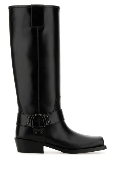 Valentino Rockstud Biker Knee-high Leather Boots