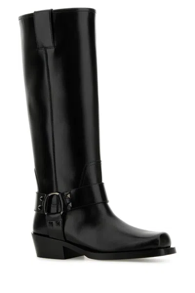 Valentino Rockstud Biker Knee-high Leather Boots