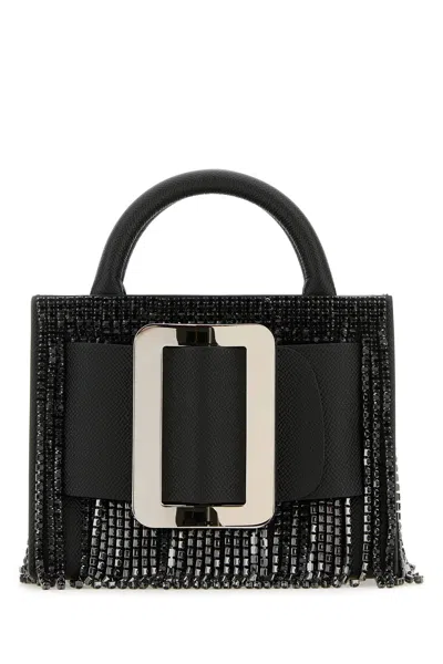 Shop Boyy Black Leather Bobby 18 Crystal Flapper Handbag