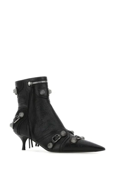 Shop Balenciaga Black Leather Cagole Ankle Boots