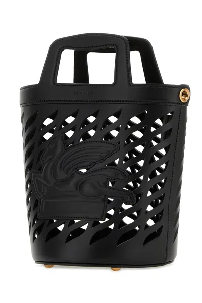 Etro Woman Black Leather Bucket Bag
