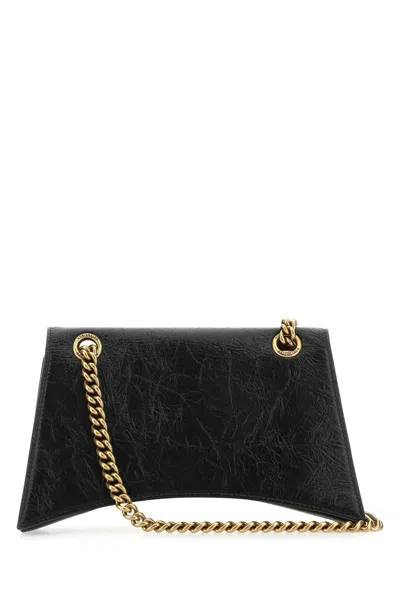 Balenciaga Borsa Crush Piccola With Catena In Pelle Di Vitello Crush Black With Antique Gold Finish