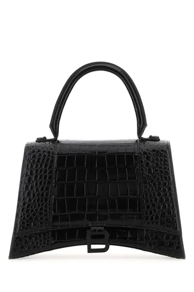 Balenciaga Hourglass Crocodile Embossed Shoulder Bag