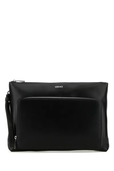 Versace Black Leather Large Cargo Clutch